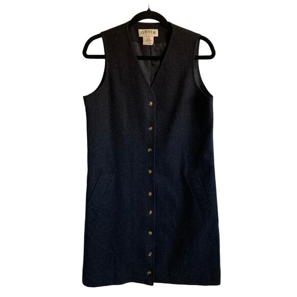 Orvis 100% Carded Wool Charcoal Gray Sleeveless Jumper Shift Dress Size P4 - Picture 1 of 12